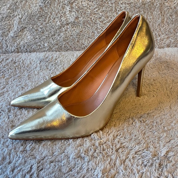 ASOS Gold Pointed Toe Stiletto Heel Pumps Women's Size 7 Evening Party Shoes - Picture 1 of 5